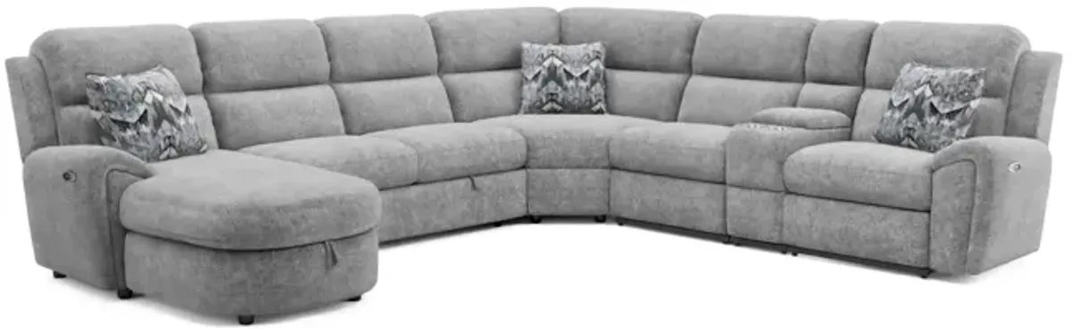 Maya 6 Piece Power Reclining Sectional with Left Chaise - Platinum