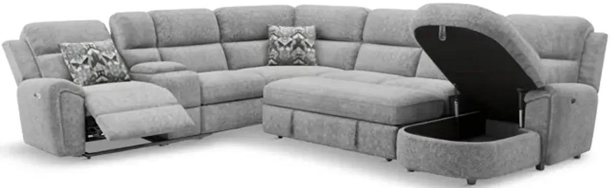 Maya 6 Piece Power Reclining Sectional with Right Chaise - Platinum