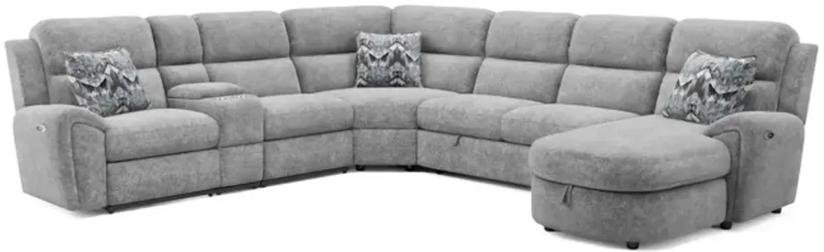 Maya 6 Piece Power Reclining Sectional with Right Chaise - Platinum