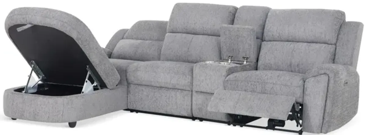 Maya 4 Piece Power Reclining Sectional with Left Chaise - Platinum