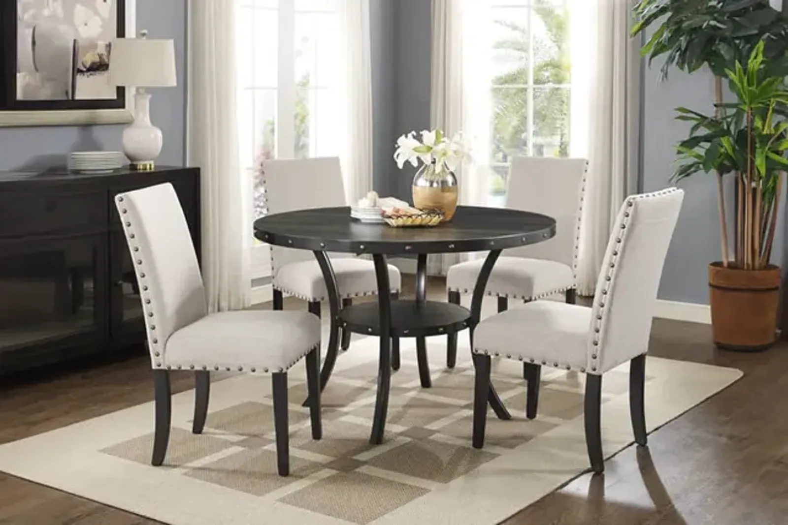 Crispin 48  Round Table With 4 Upholstered Chairs