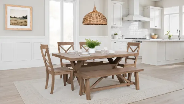 Dakota Oak Trestle Table With 4 Stools And Bench