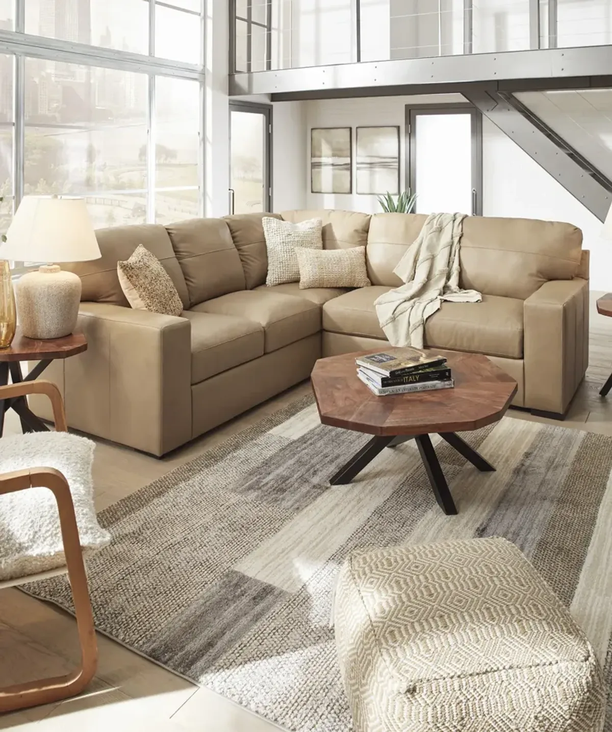 Naveen 2 Piece Leather Sectional - Left Loveseat