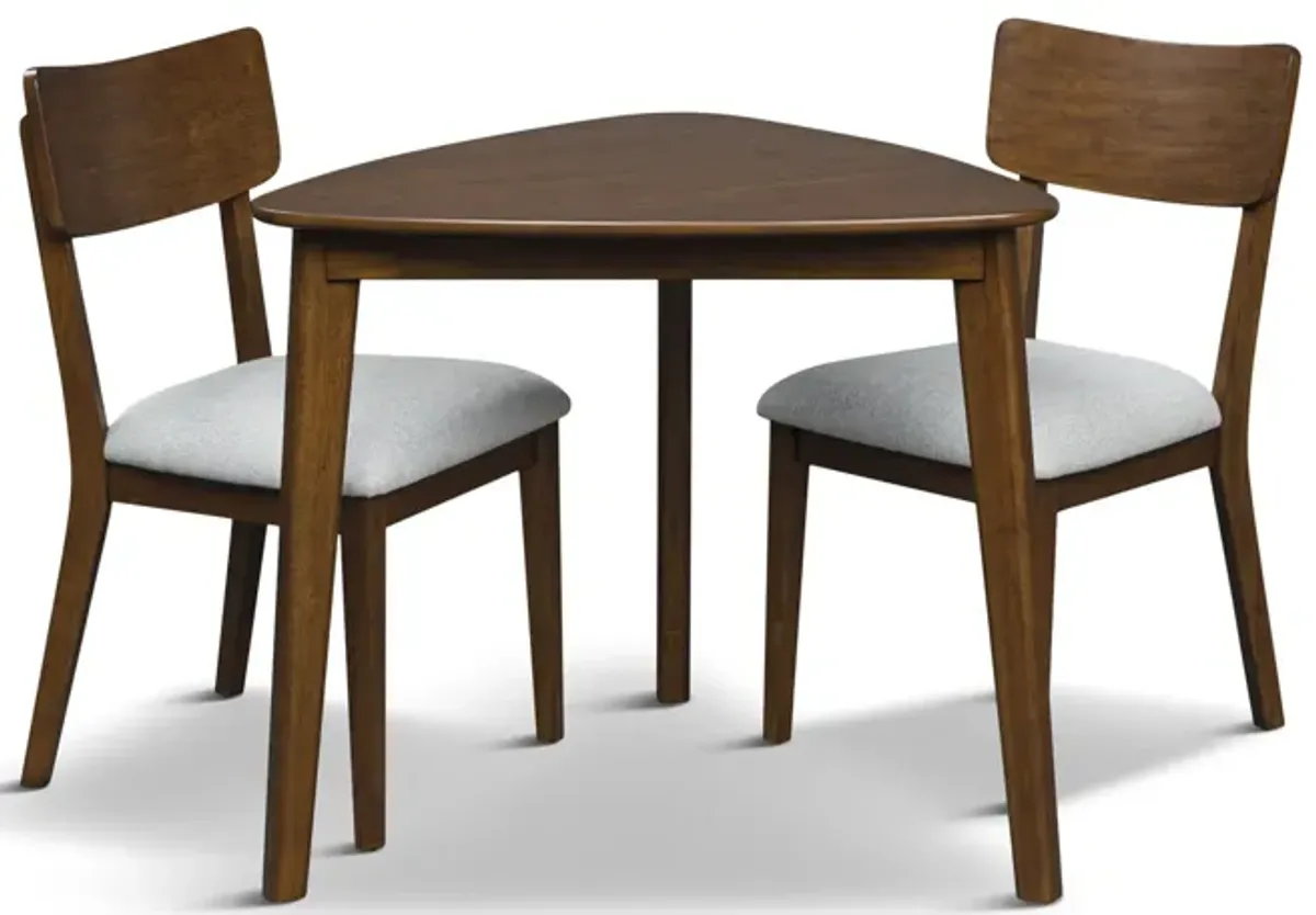 Ezra Triangle Table And 2 Chairs - Medium Brown