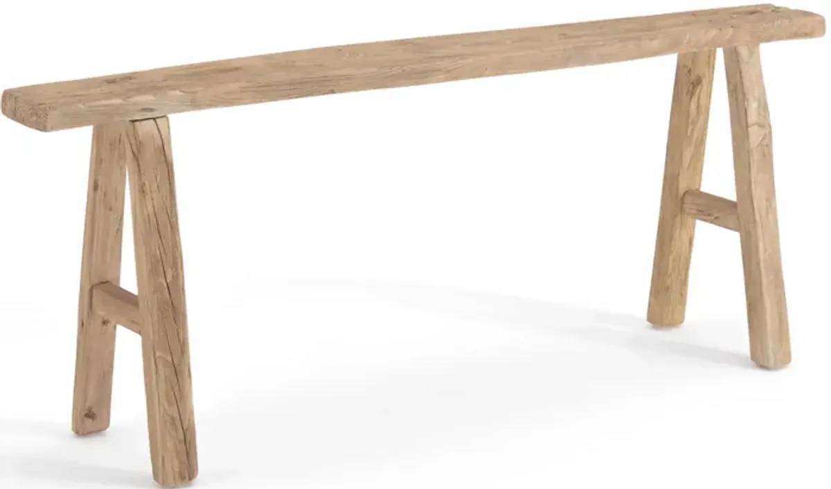 EM Wabi-Sabi Rustic Skinny Reclaimed Wood Bedroom Footboard Bench