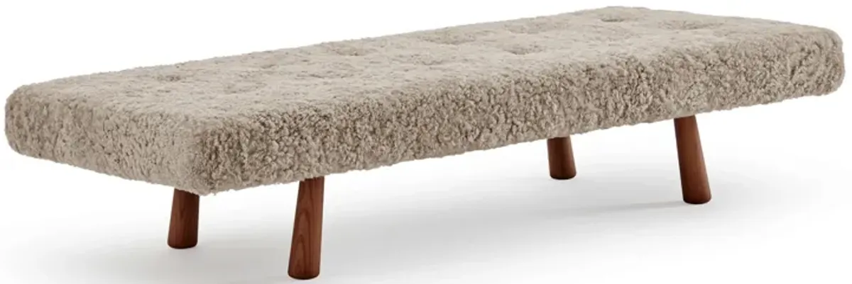 Kiko Modern Sheepskin Upholstered Wood Bench