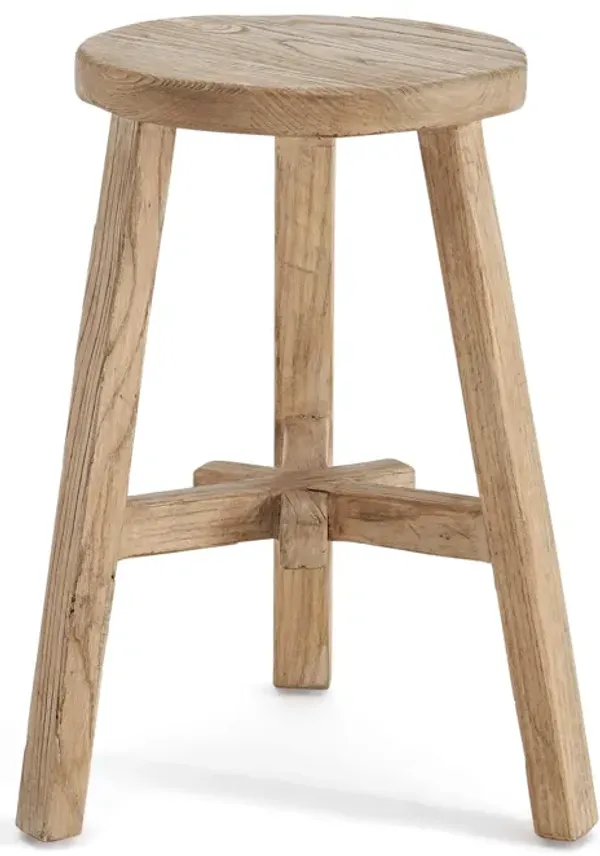 EM Wabi-Sabi Rustic Round Three-Legged Reclaimed Wood Dining Stool