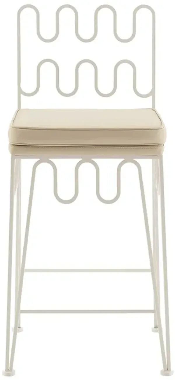 EM Wabi-Sabi Wave Sculptural Metal Counter Stool with Cushion