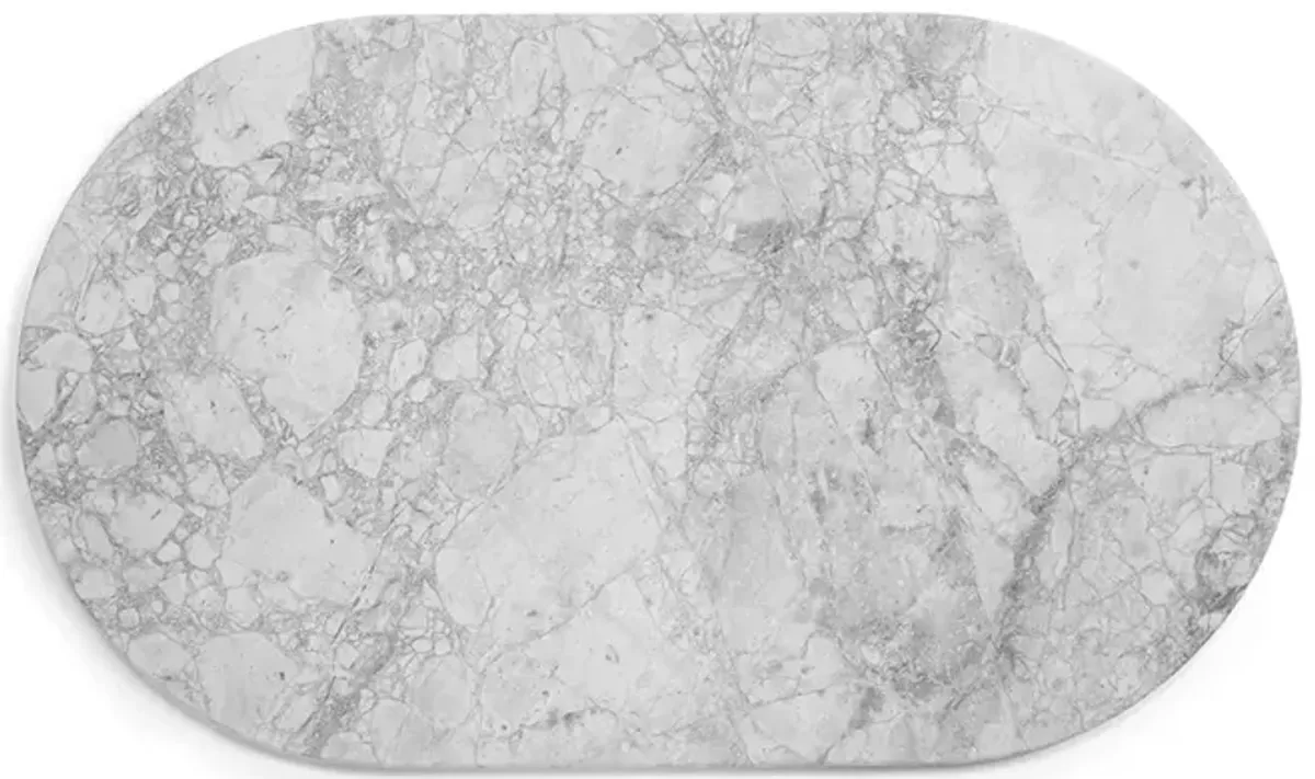 Laurent Oval White Marble Coffee Table with Angled Base