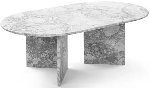 Laurent Oval White Marble Coffee Table with Angled Base