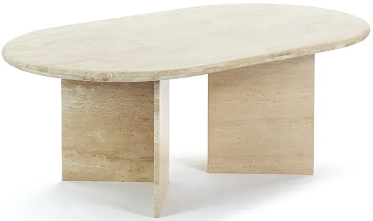 Laurent Oval White Marble Coffee Table with Angled Base