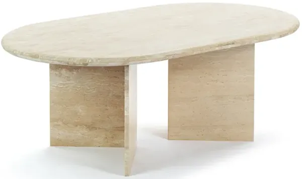 Laurent Oval White Marble Coffee Table with Angled Base