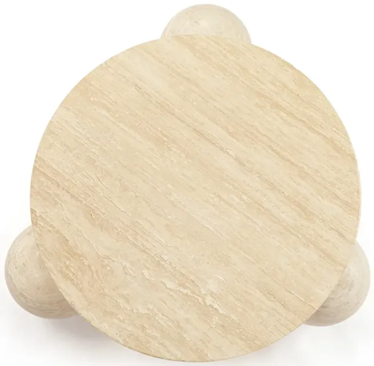 Amara Round Travertine Coffee Table with 3-Sphere Base