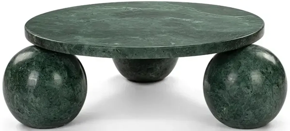 Amara Round Travertine Coffee Table with 3-Sphere Base