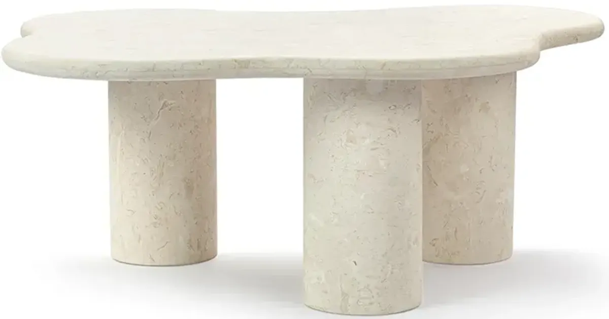 Elyse Freeform Stone Coffee Table with Tri Cylinder Base