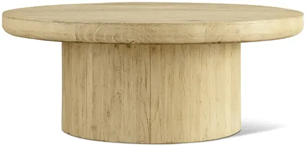 EM Wabi-Sabi Round Light Natural Reclaimed Wood Coffee Table with Round Pedestal Base