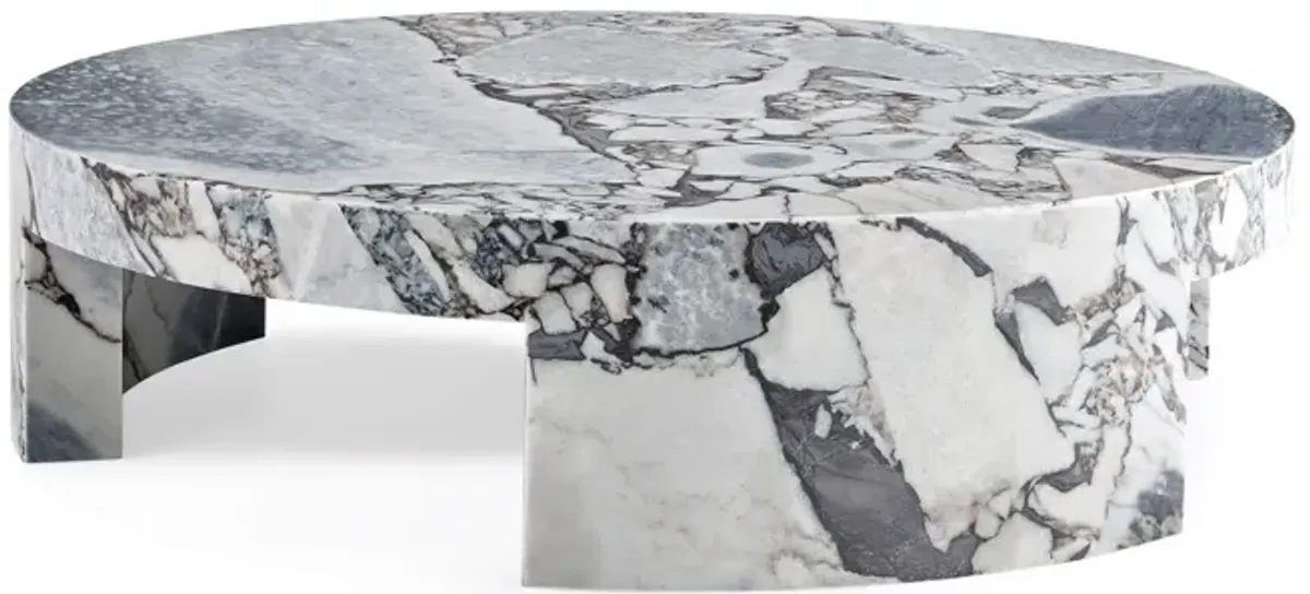 Milan Modern Round Marble Coffee Table with Curved Block Legs