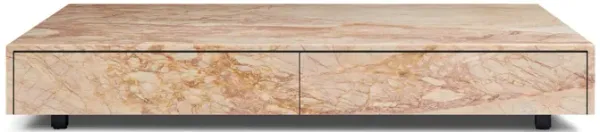 Giro Modern Rectangular Marble Low Profile Block Storage Coffee Table with Two Drawers