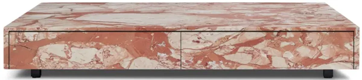 Giro Modern Rectangular Marble Low Profile Block Storage Coffee Table with Two Drawers