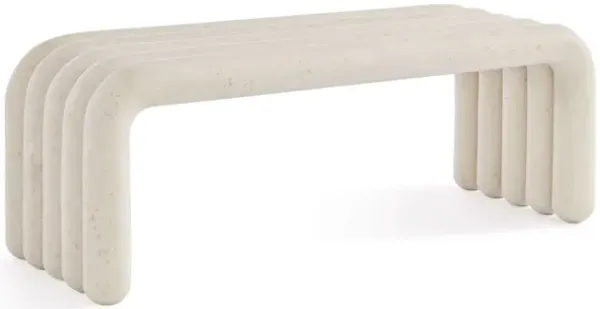 Alma Modern Rectangular Channel Waterfall Curved Stone Coffee Table Bench