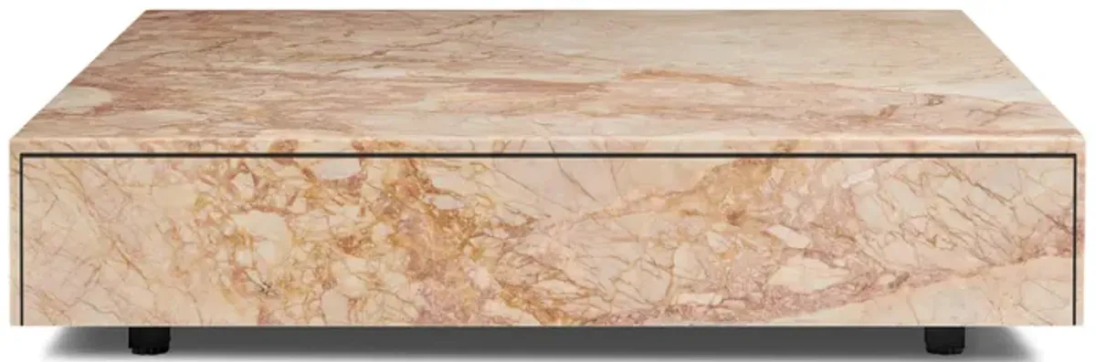 Giro Modern Square Marble Low Profile Block Storage Coffee Table with One Drawer