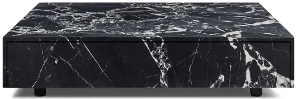 Giro Modern Square Marble Low Profile Block Storage Coffee Table with One Drawer