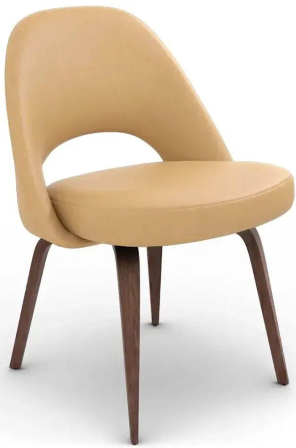 Saarinen Executive Leather Side Chair - Wood Legs