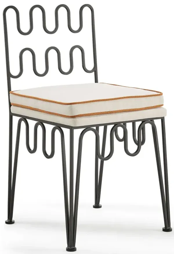 EM Wabi-Sabi Wave Sculptural Metal Chair with Cushion