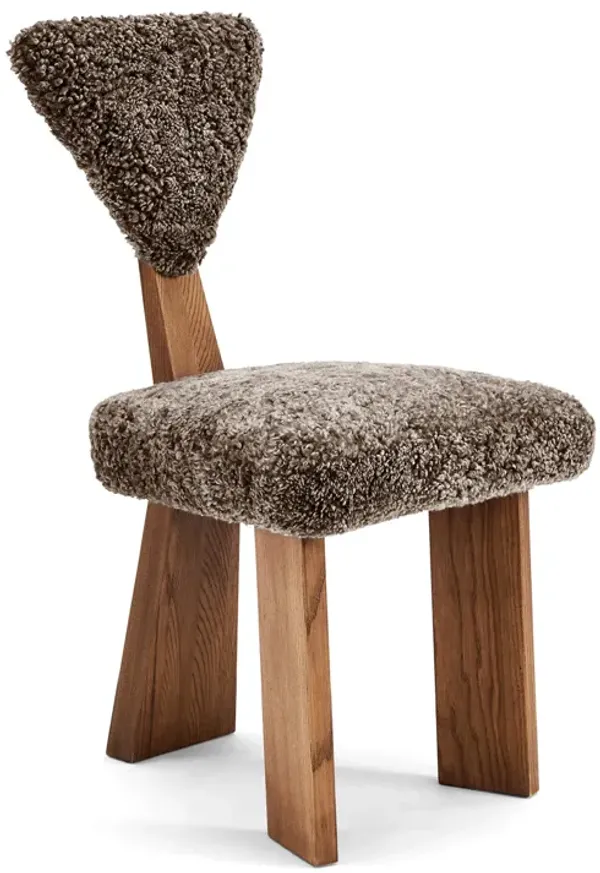 Giraffe Genuine Sheepskin Upholstered Wood Dining Chair with Three Legs