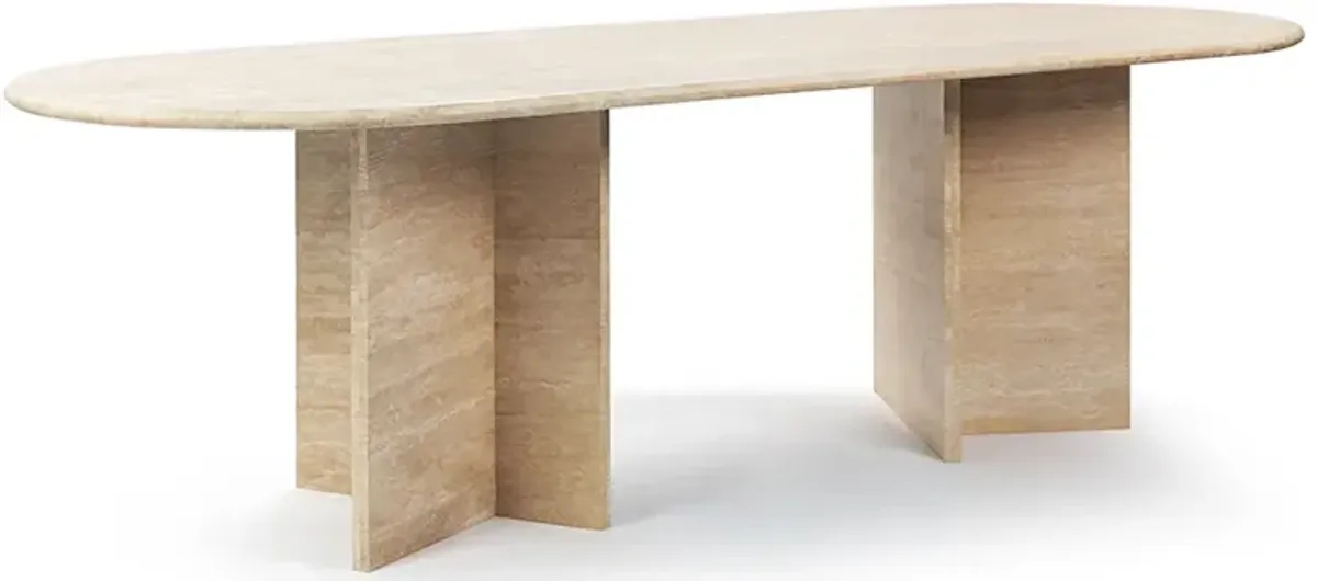 Sierra Oval Stone Dining Table with Angled Base