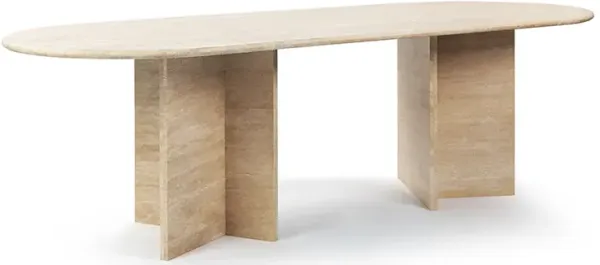 Sierra Oval Stone Dining Table with Angled Base