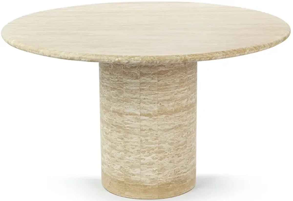 Cosette Round Travertine Dining Table with Cylinder Pedestal Base