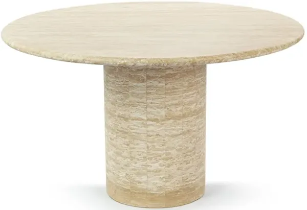 Cosette Round Travertine Dining Table with Cylinder Pedestal Base