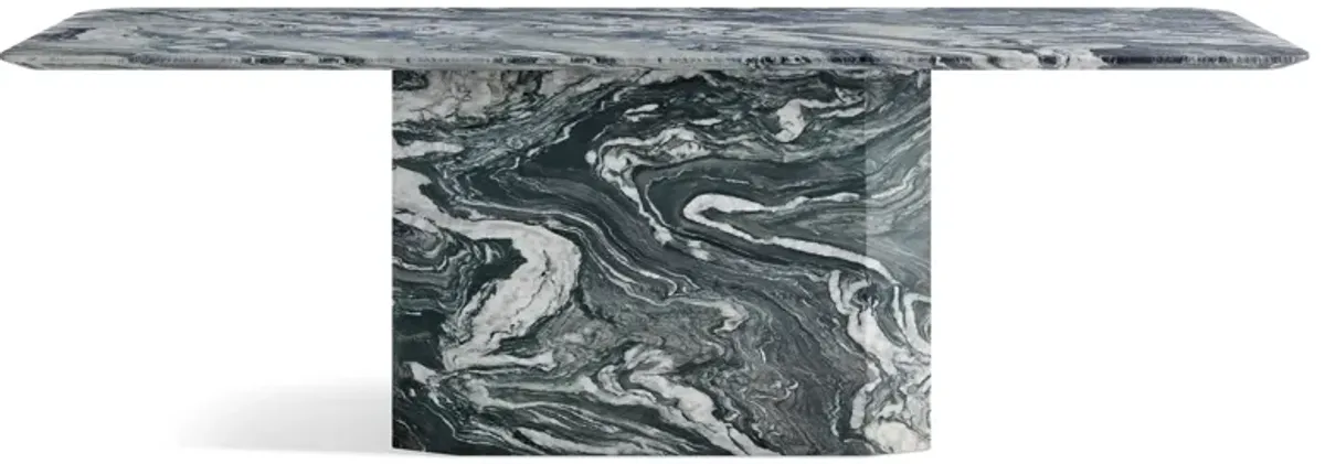 Cosmos Sculptural Rectangular Marble Dining Table with Block Pedestal Base