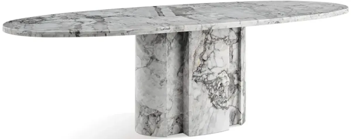 Milan Modern Oval Marble Dining Table with Oval Pedestal Base