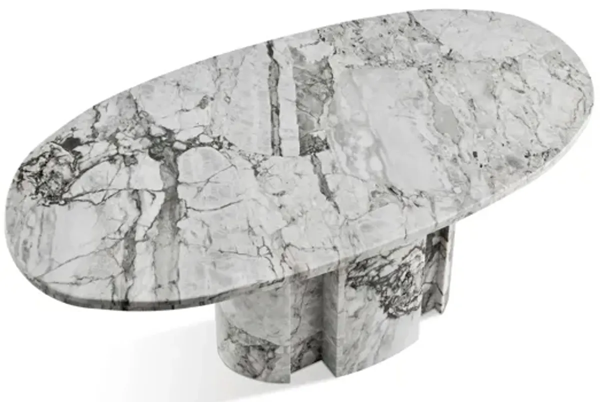 Milan Modern Oval Marble Dining Table with Oval Pedestal Base