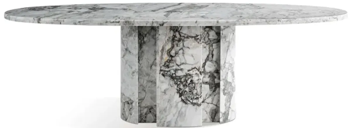 Milan Modern Oval Marble Dining Table with Oval Pedestal Base