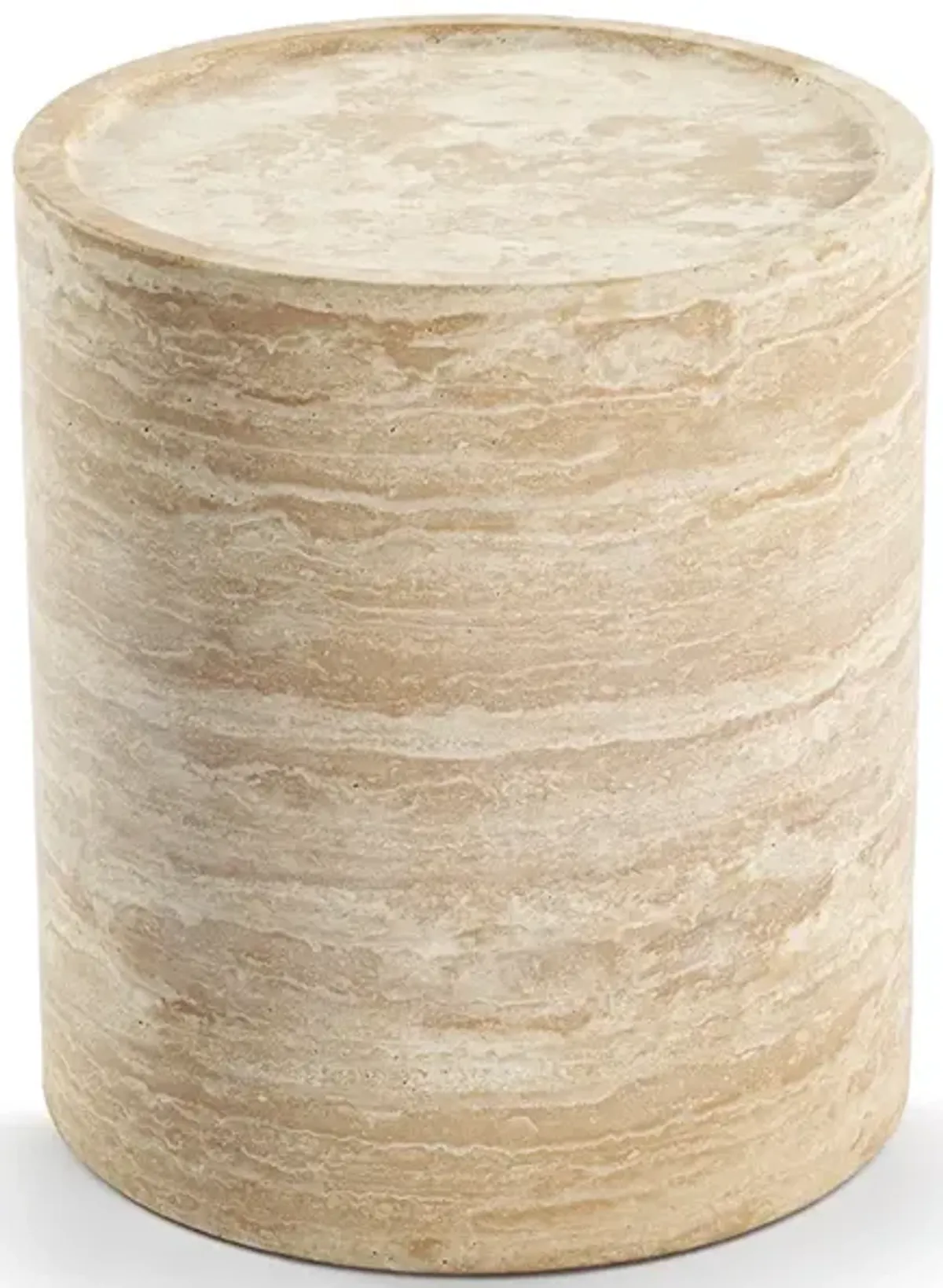 Alo Cylinder Travertine Drum Side Table & Coffee Table Set