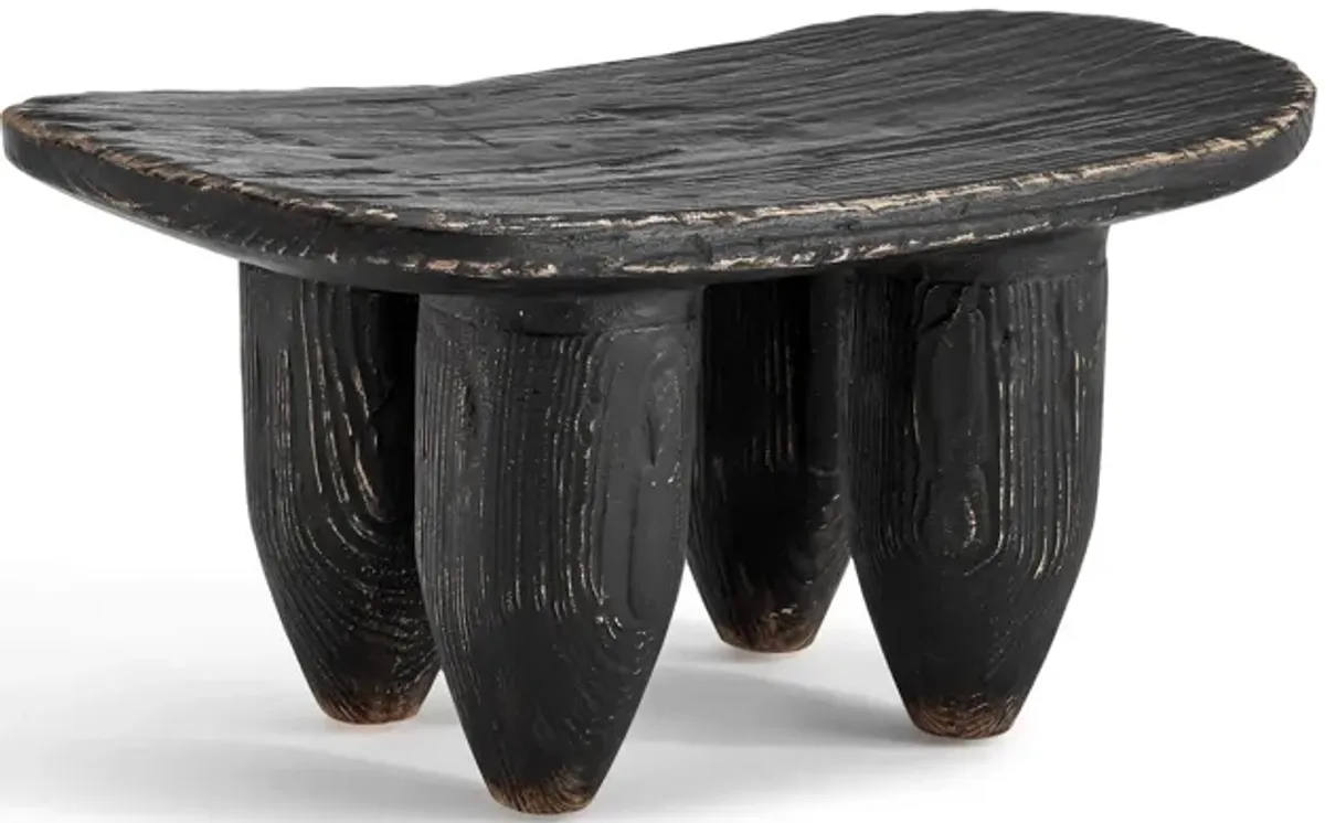 EM Wabi-Sabi Organic Rustic Black Reclaimed Wood Small Side Table