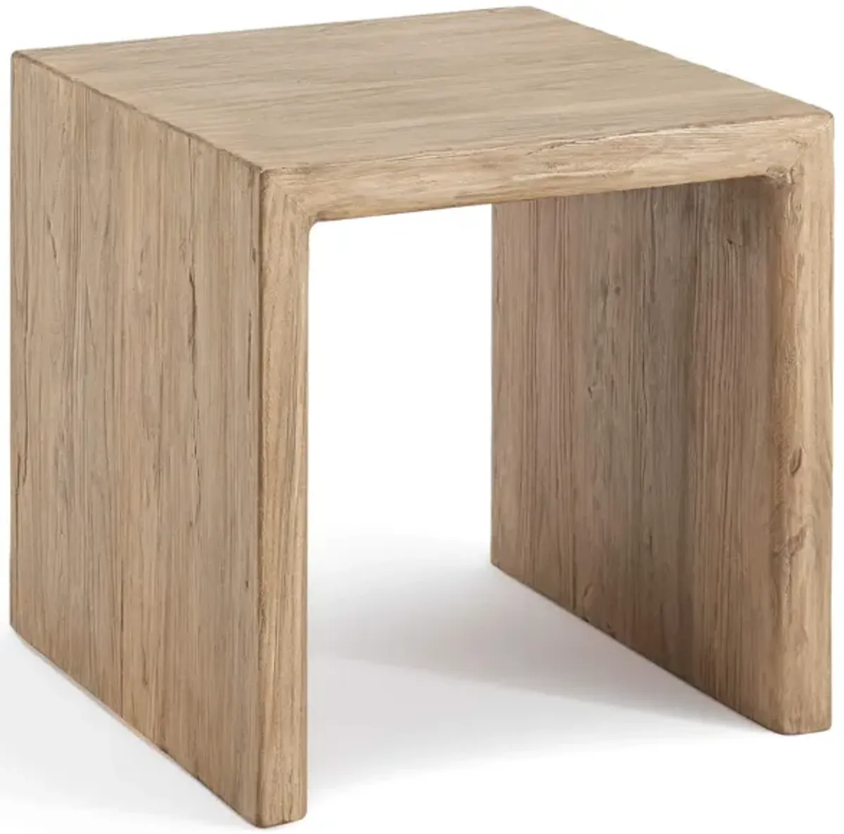 EM Wabi-Sabi Rustic Square Reclaimed Wood Waterfall Side Table