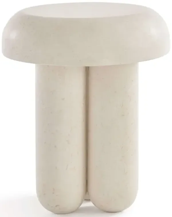 Alma Modern Round Mushroom Stone Side Table with Pedestal Base