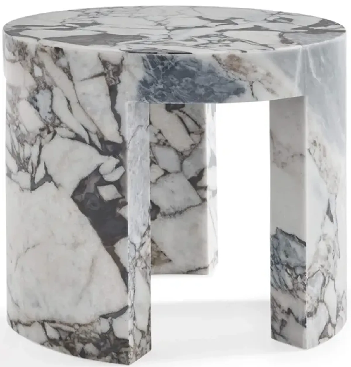 Milan Modern Round Marble Side Table with Curved Block Legs
