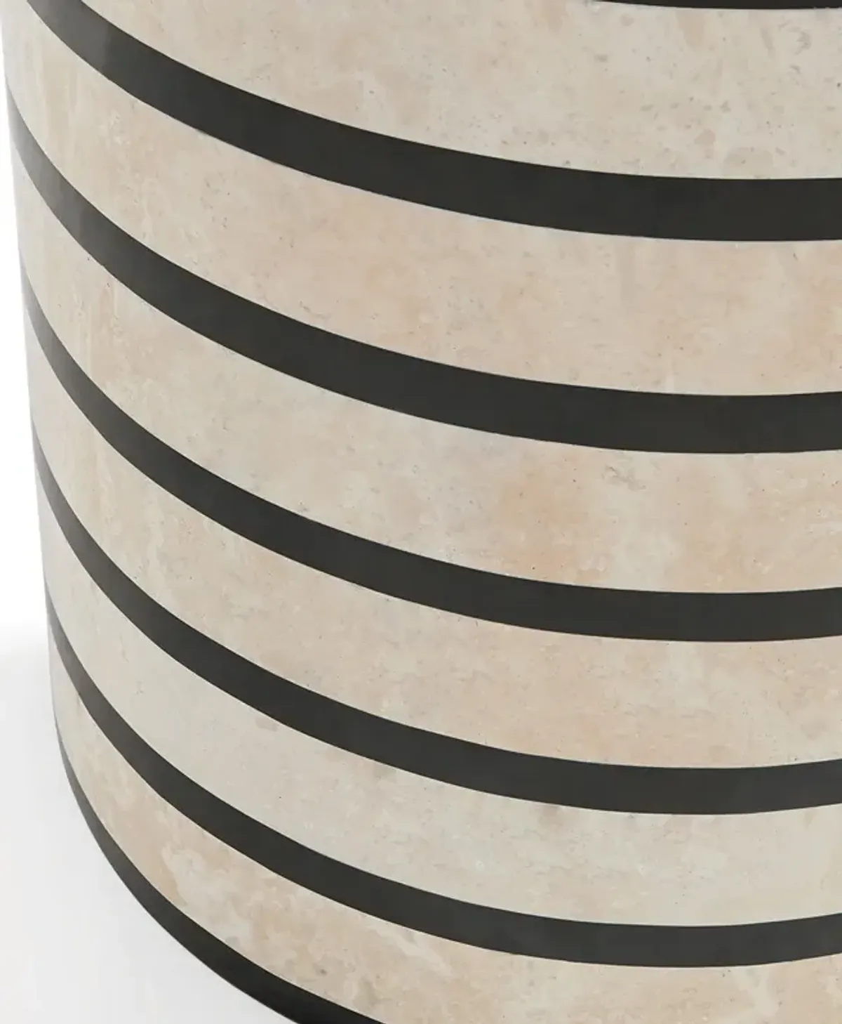 Adler Sculptural Striped Cylinder Drum Travertine & Marble Side Table
