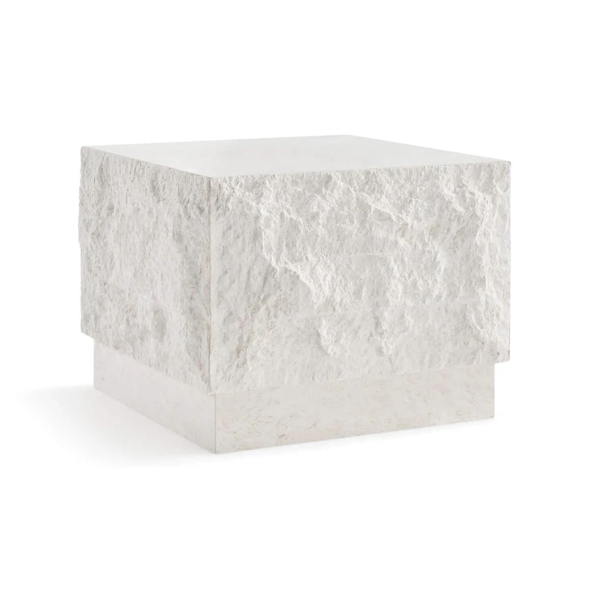 Onda Textured Stone Plinth Cube Side Table & Plinth Block Tall End Table - Moon Light Limestone