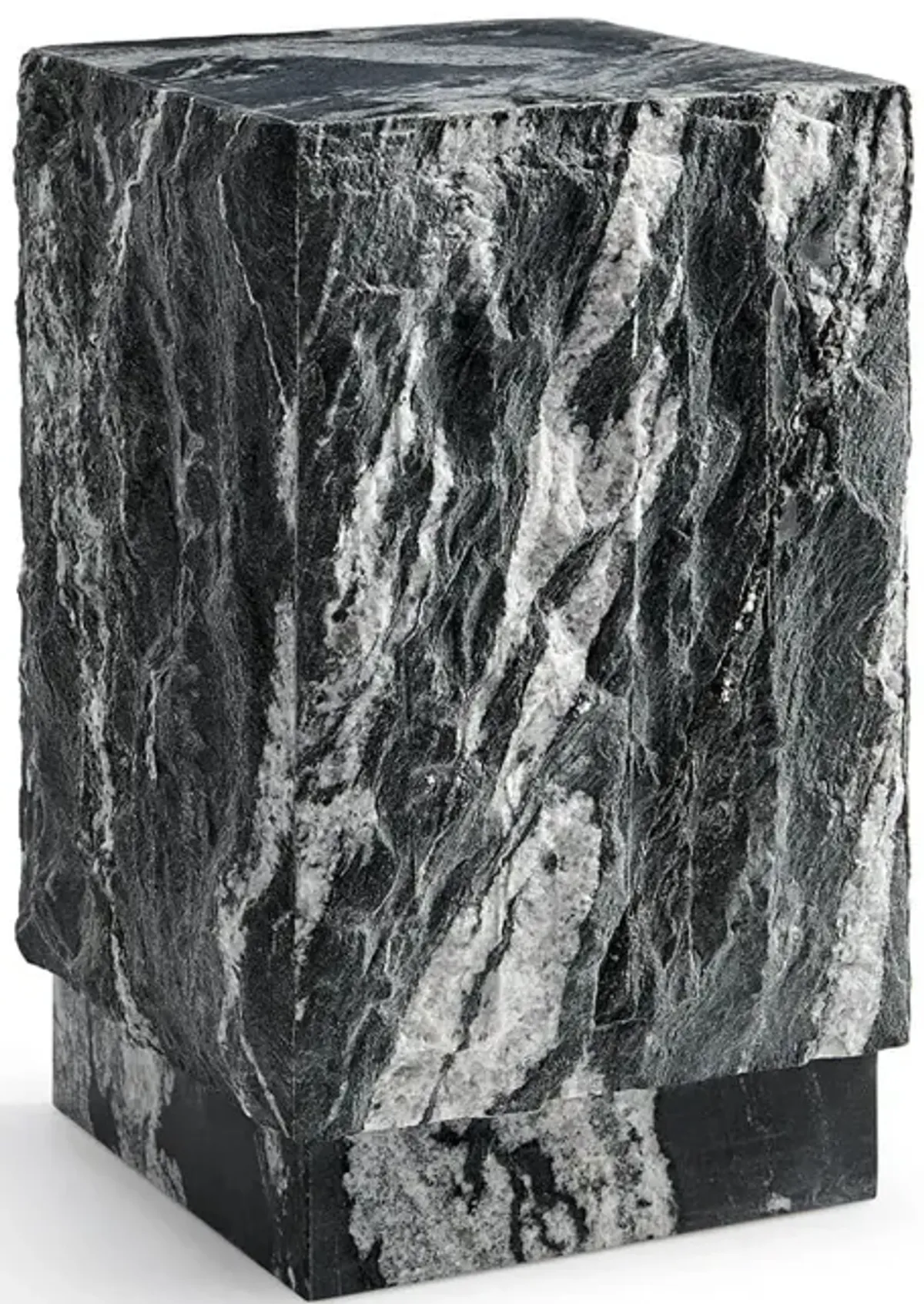 Onda Textured Stone Plinth Cube Side Table & Plinth Block Tall End Table - Cosmic Black Granite