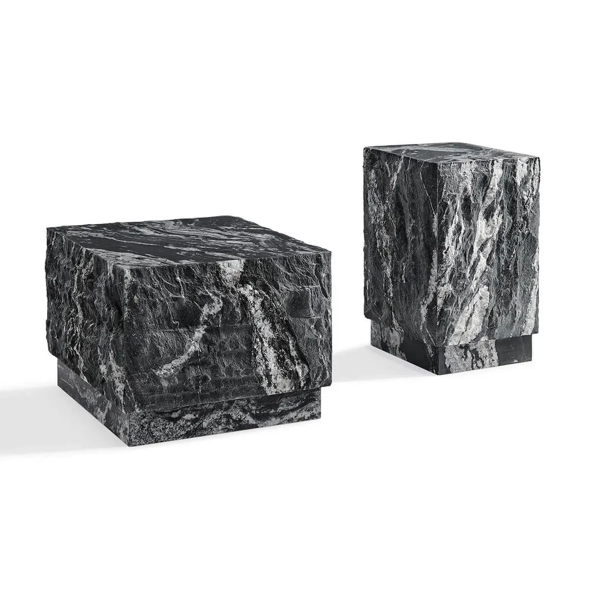 Onda Textured Stone Plinth Cube Side Table & Plinth Block Tall End Table - Cosmic Black Granite