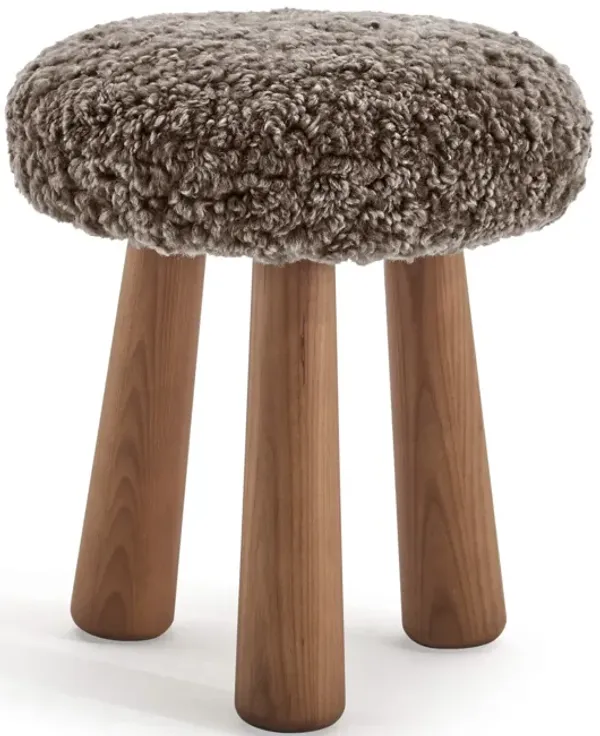 Kiko Modern Sheepskin Upholstered Wood Stool