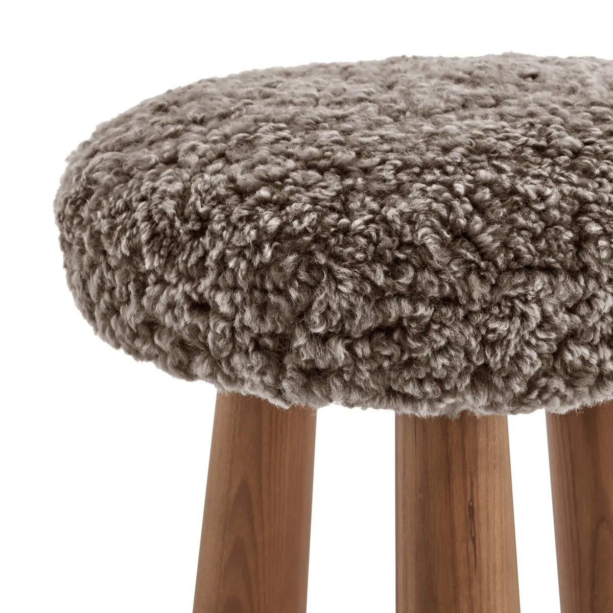 Kiko Modern Sheepskin Upholstered Wood Stool