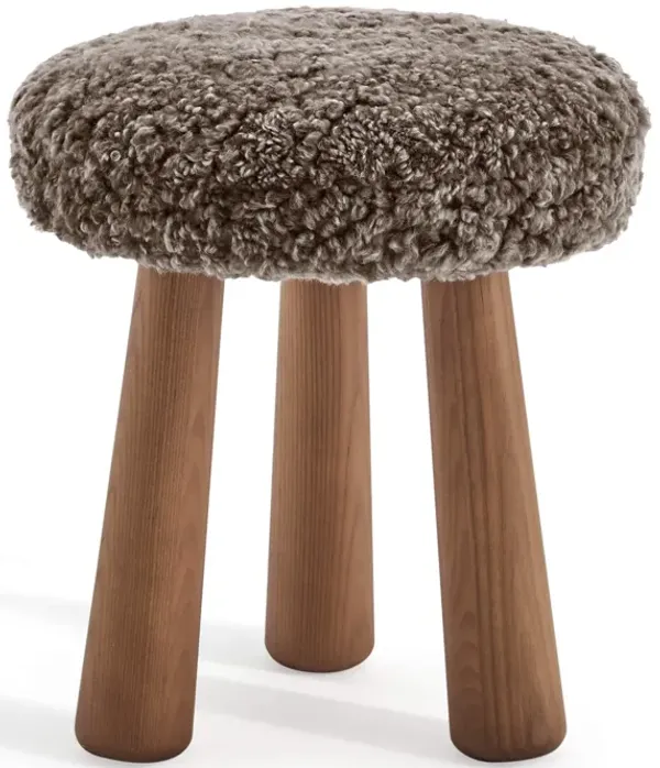 Kiko Modern Sheepskin Upholstered Wood Stool