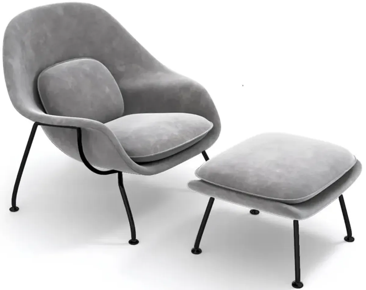 Womb Chair & Ottoman - Black Powder-Coated Steel Legs